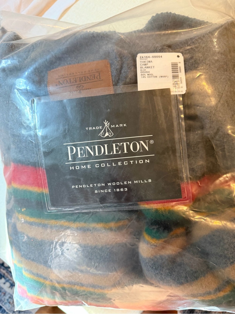 Pendleton Gray Wool Blanket with Multicolor Stripe Accents